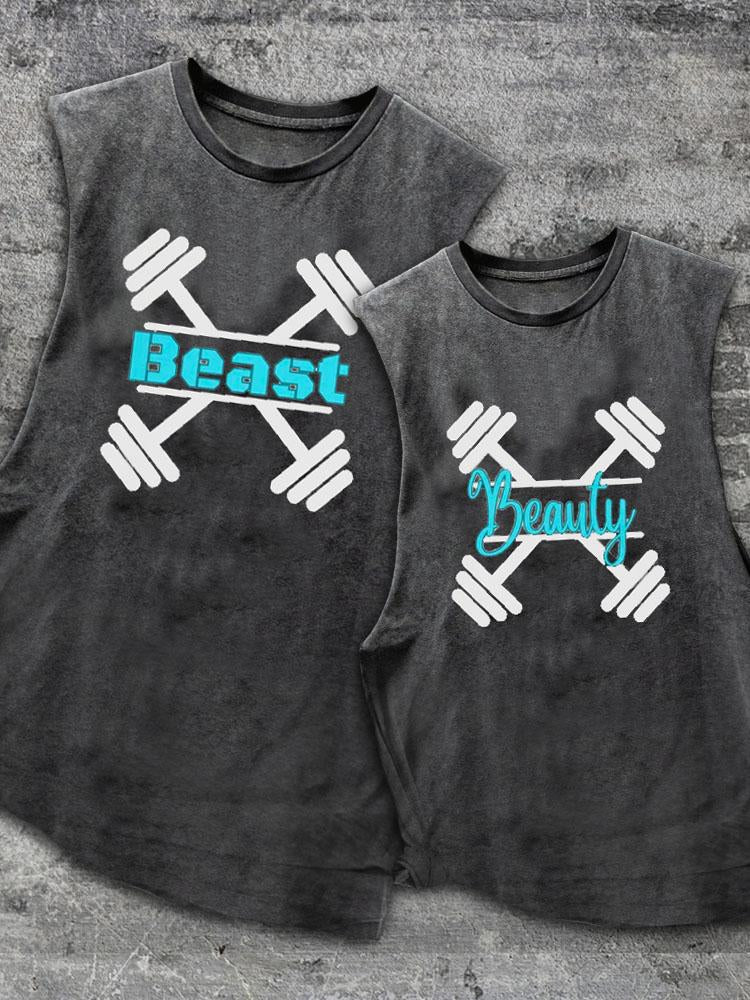 Beast&Beauty Scoop Bottom Cotton Matching Gym Tank