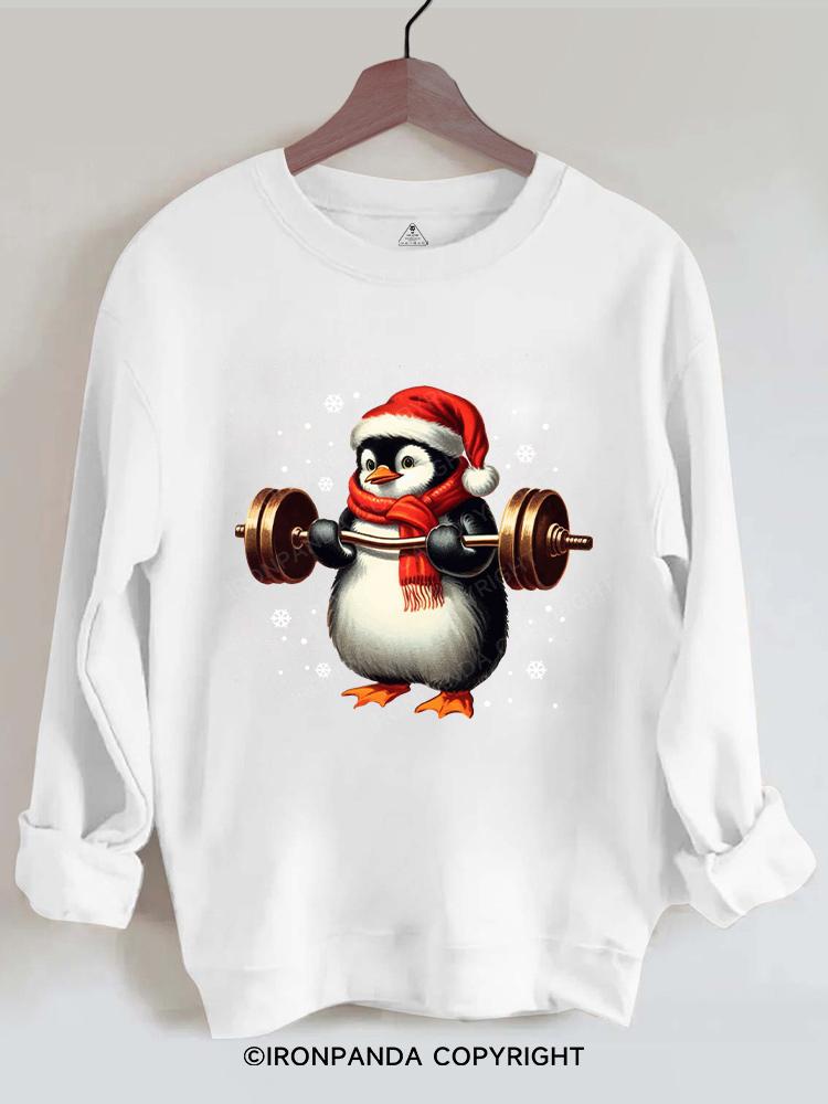 Christmas penguin weightlifting Gym Sweatshirt