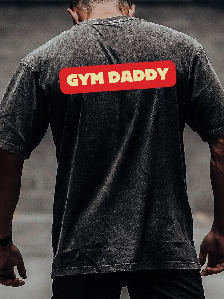 gym daddy back printed Washed Gym Shirt