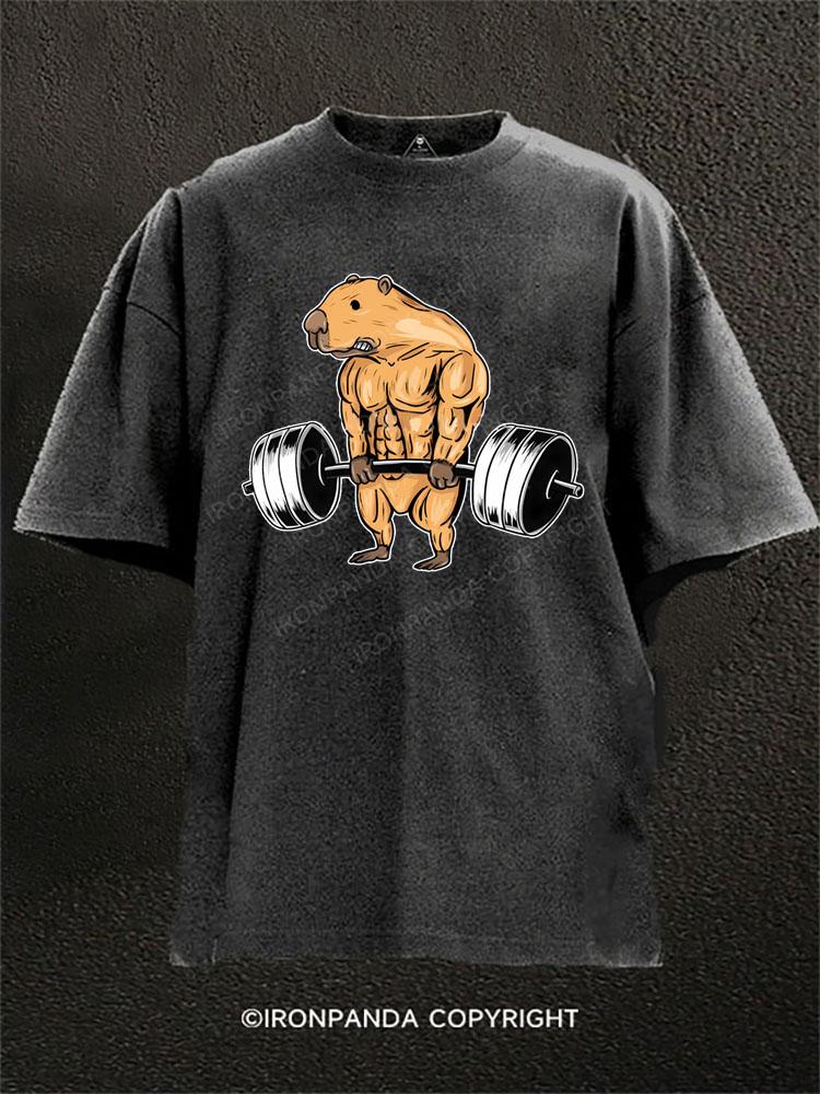 Weightlifting Capybara Washed Gym Shirt