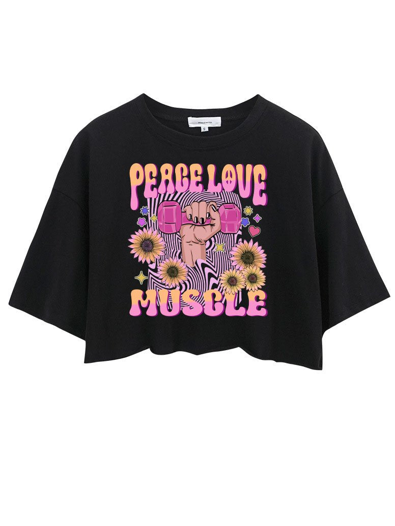 PEACE LOVE MUSCLE CROP TOPS