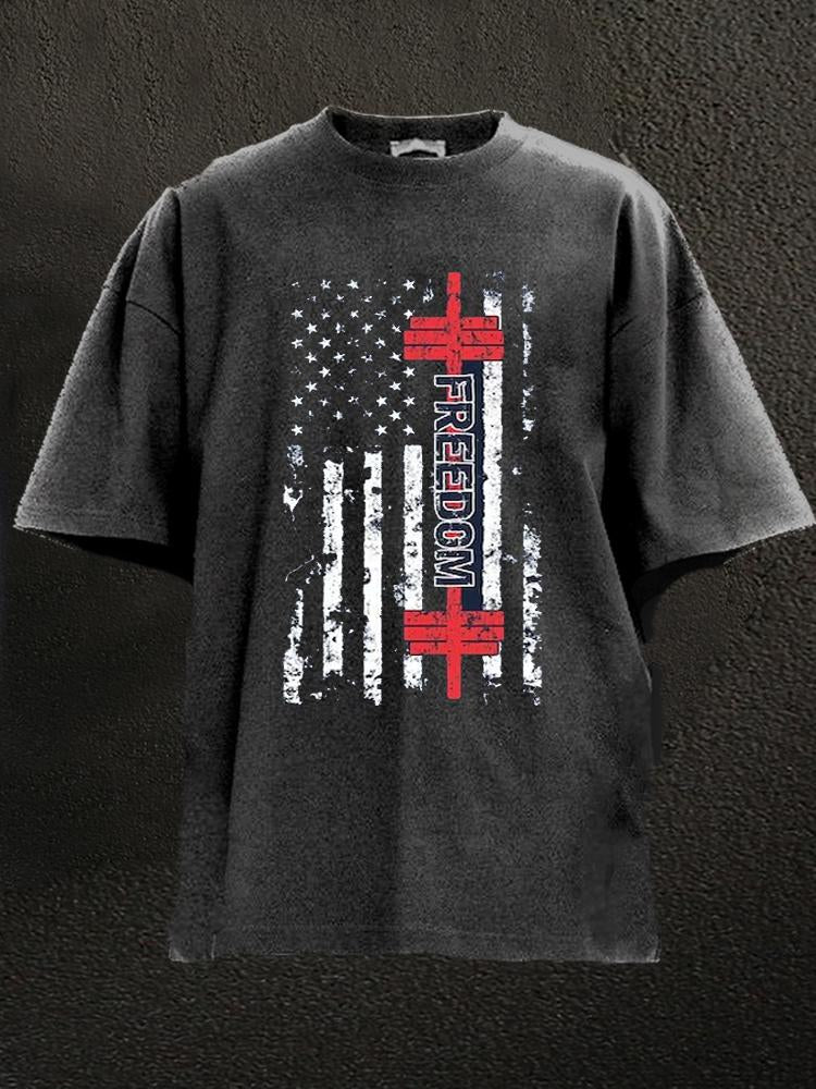 Freedom 2025 Barbell Flag Washed Gym Shirt