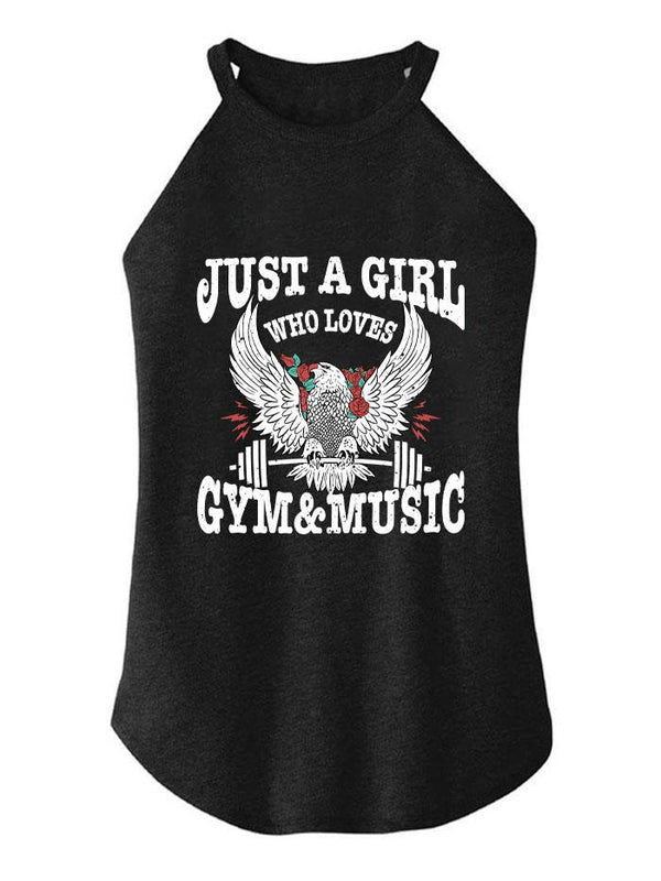 JUST A GIRL WHO LOVES MUSIC&GYM EAGLE ROCKER COTTON TANK