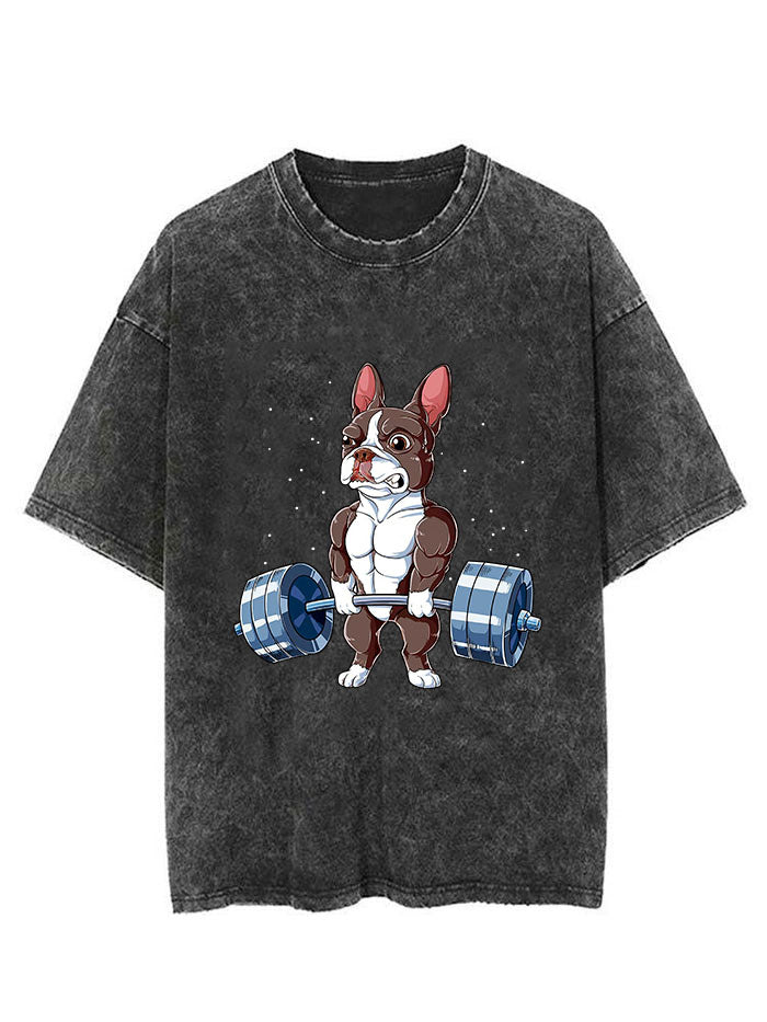 Boston Terrier Weightlifting Vintage Gym Shirt
