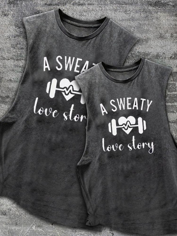 A Sweaty Love Story Scoop Bottom Cotton Matching Gym Tank