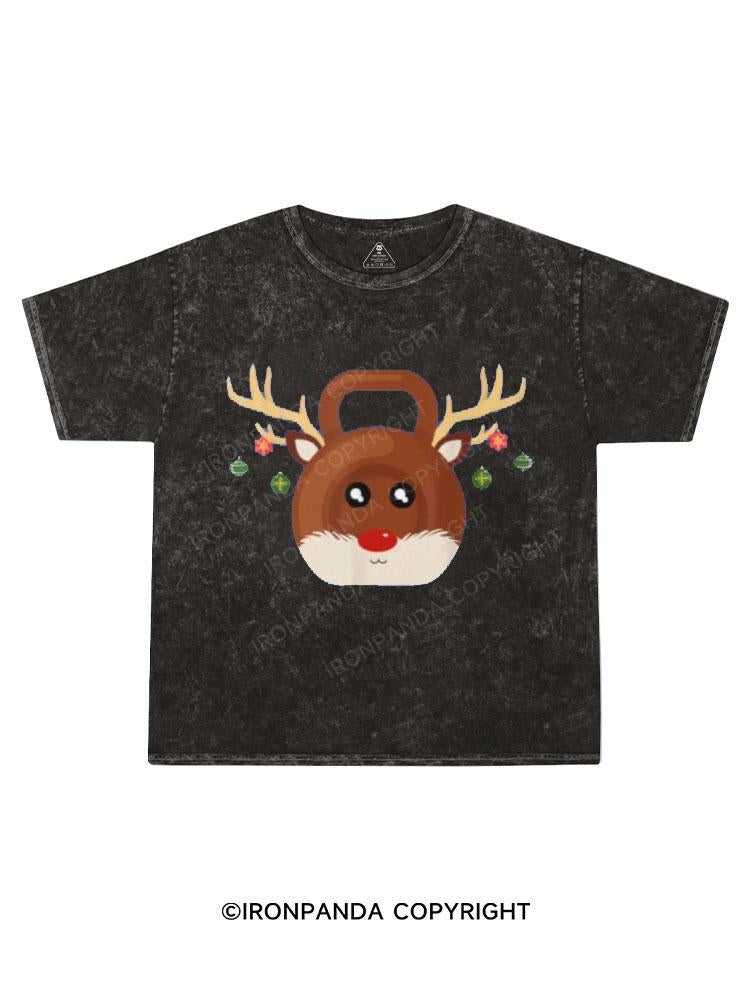 Christmas Reindeer Kettlebell  Kids Washed T-Shirt