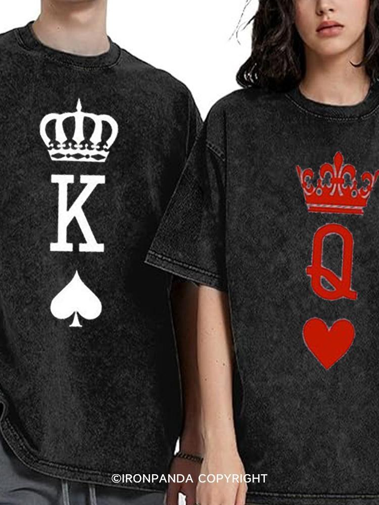 king and queen Washed Matching Couple Gym Shirt