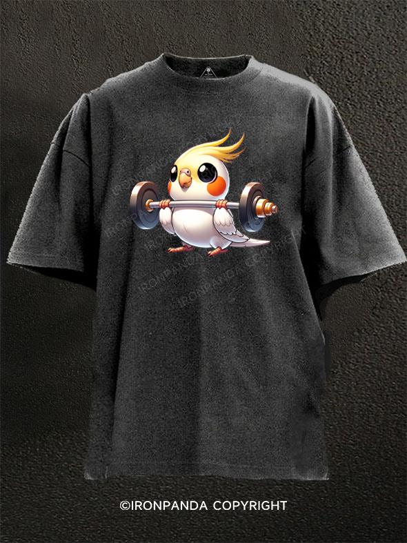 Cockatiel Weightlifting Washed Gym Shirt