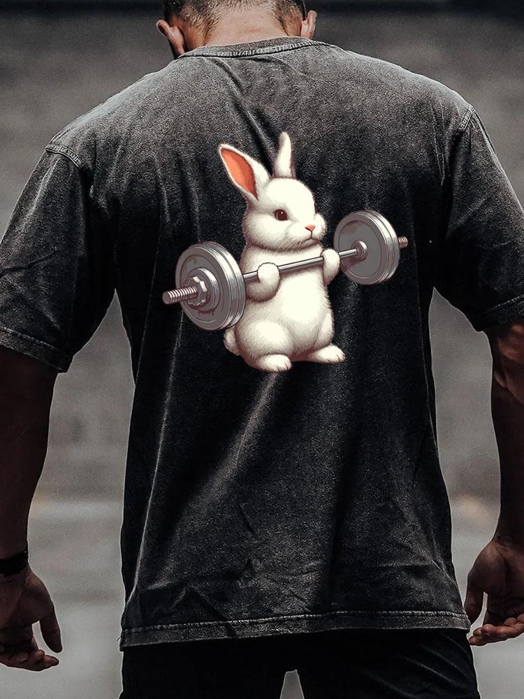 weightlifting rabbit back printed Washed Gym Shirt