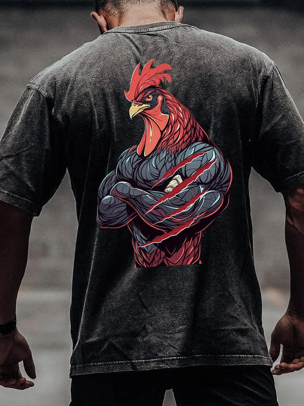 muscle rooster at the gym back printed Washed Gym Shirt
