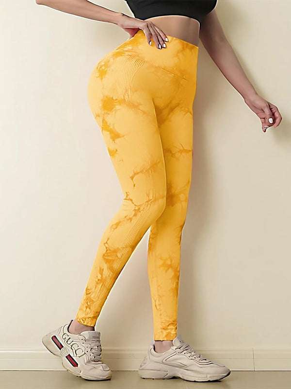 Ironpanda Tie Dyed High Waist Yellow Fitness Yoga Pants