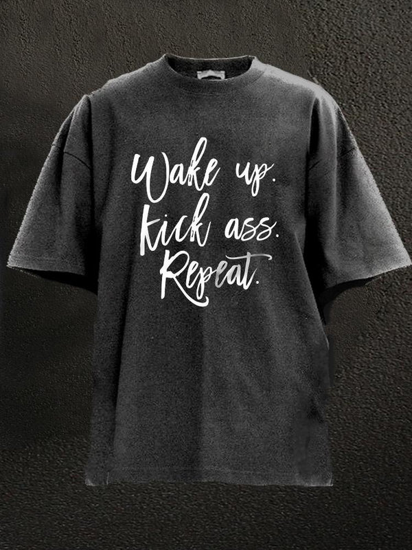 Wake Up Kick Ass Repeat Washed Gym Shirt
