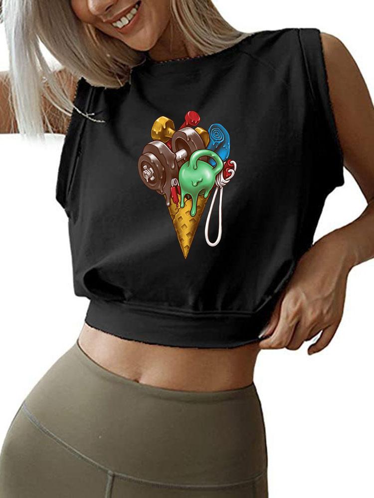 ICE CREAM WORKOUT SLEEVELESS CROP TOPS