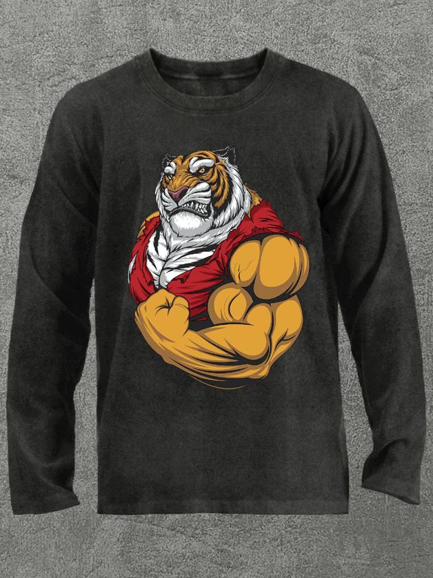 muscular tiger Washed Gym Long Sleeve Shirt