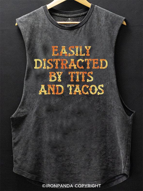 Easily Distracted Tits And Tacos SCOOP BOTTOM COTTON TANK