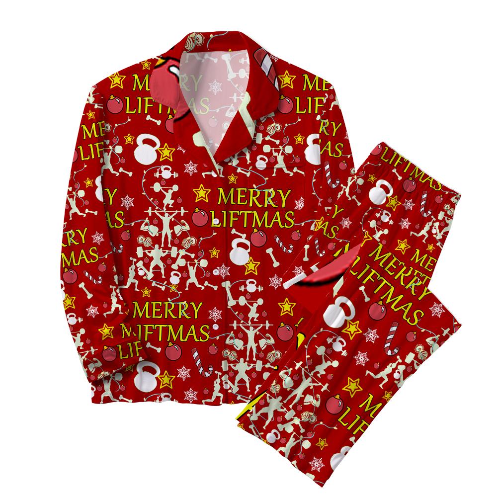 Merry Liftmas IRONPANDA Christmas Cotton 2-Piece Pajama Sets