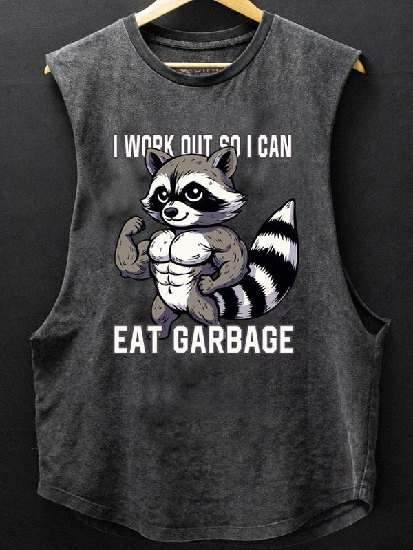 I workout so I can eat garbage raccoon SCOOP BOTTOM COTTON TANK