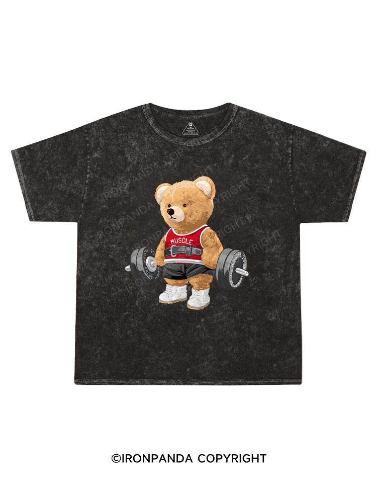 Exercise Bear Kids Washed T-Shirt