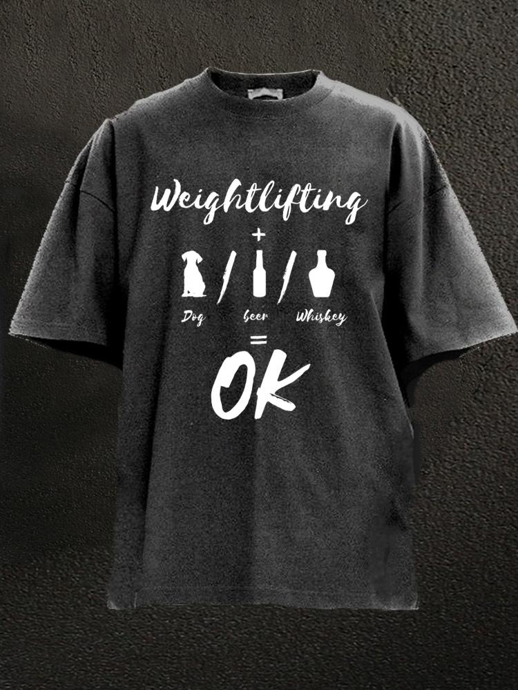 weightlifting plus dog or beer or whiskey Washed Gym Shirt