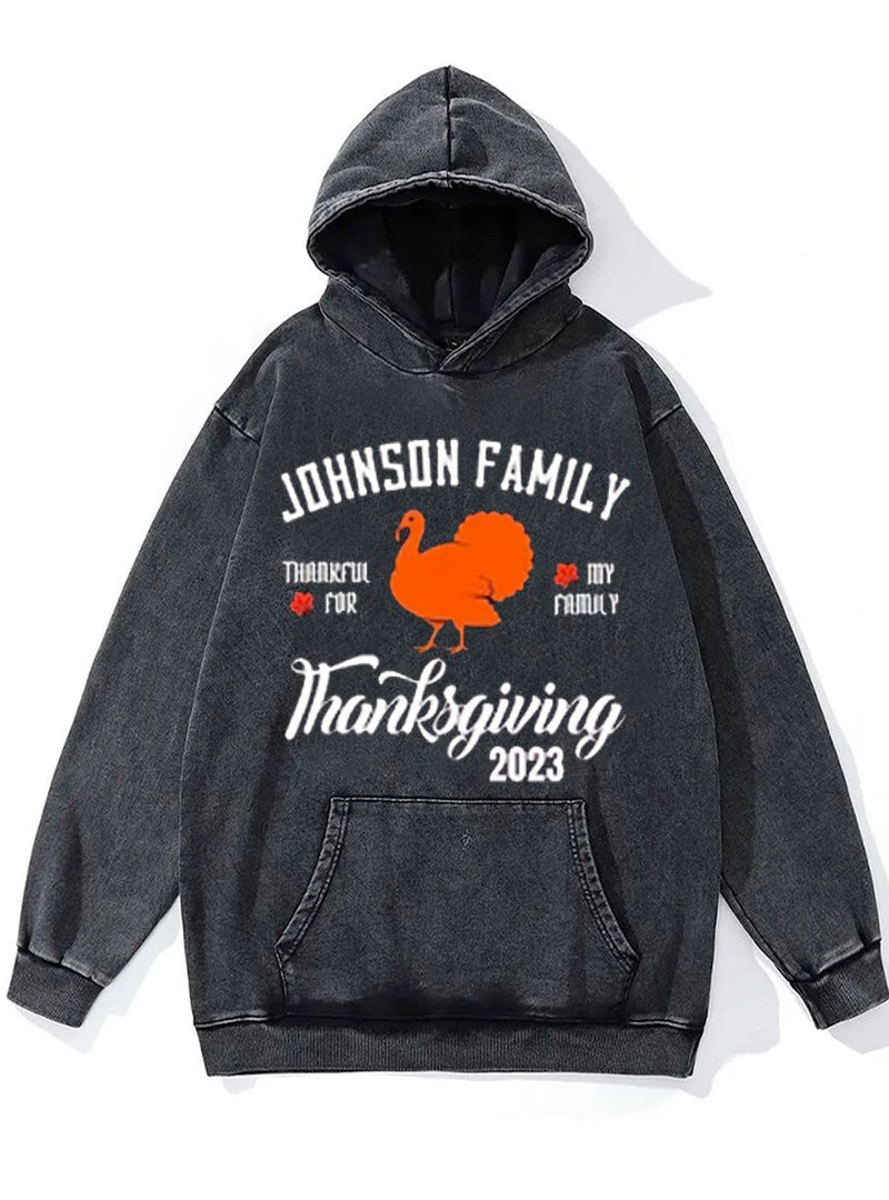 Thankful For My Family Washed Gym Hoodie