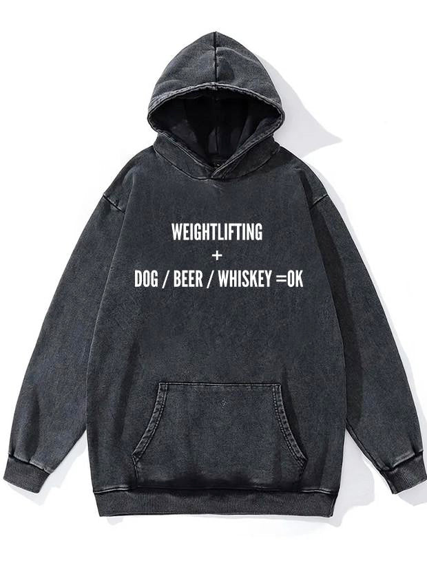 weightlifting plus dog or beer or whiskey Washed Gym Hoodie