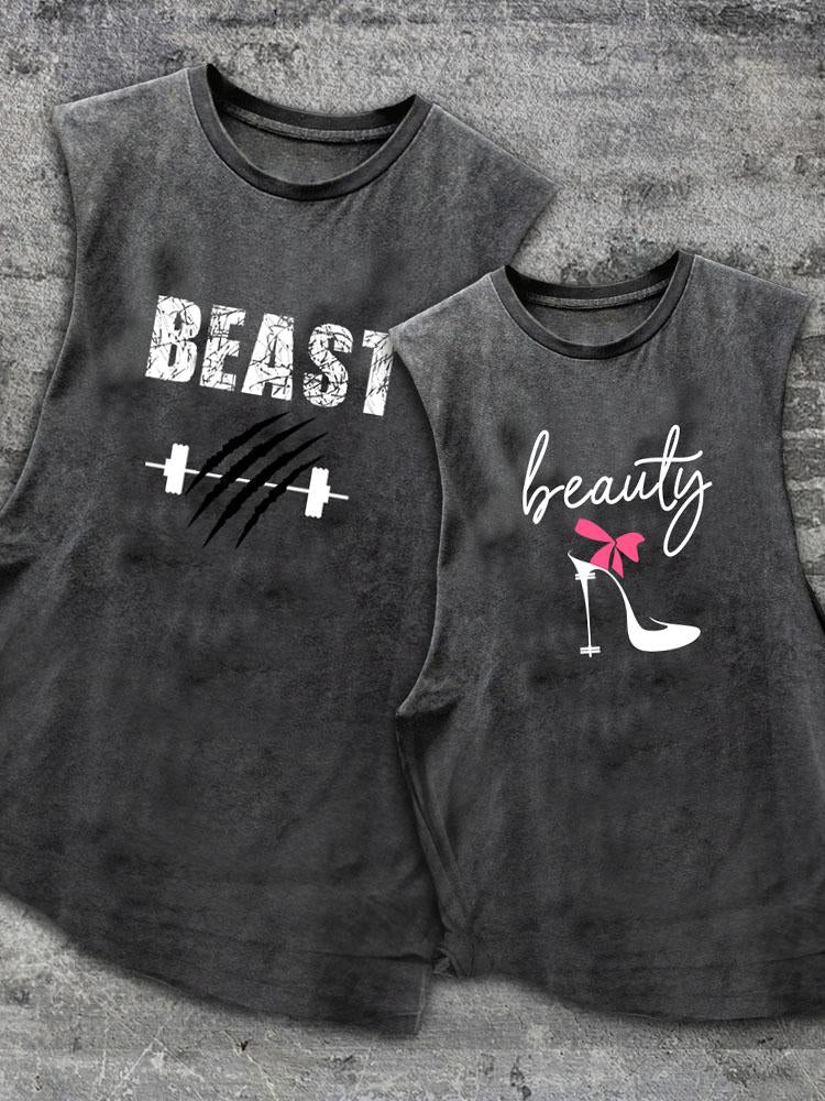 Beast&Beauty Scoop Bottom Cotton Matching Gym Tank