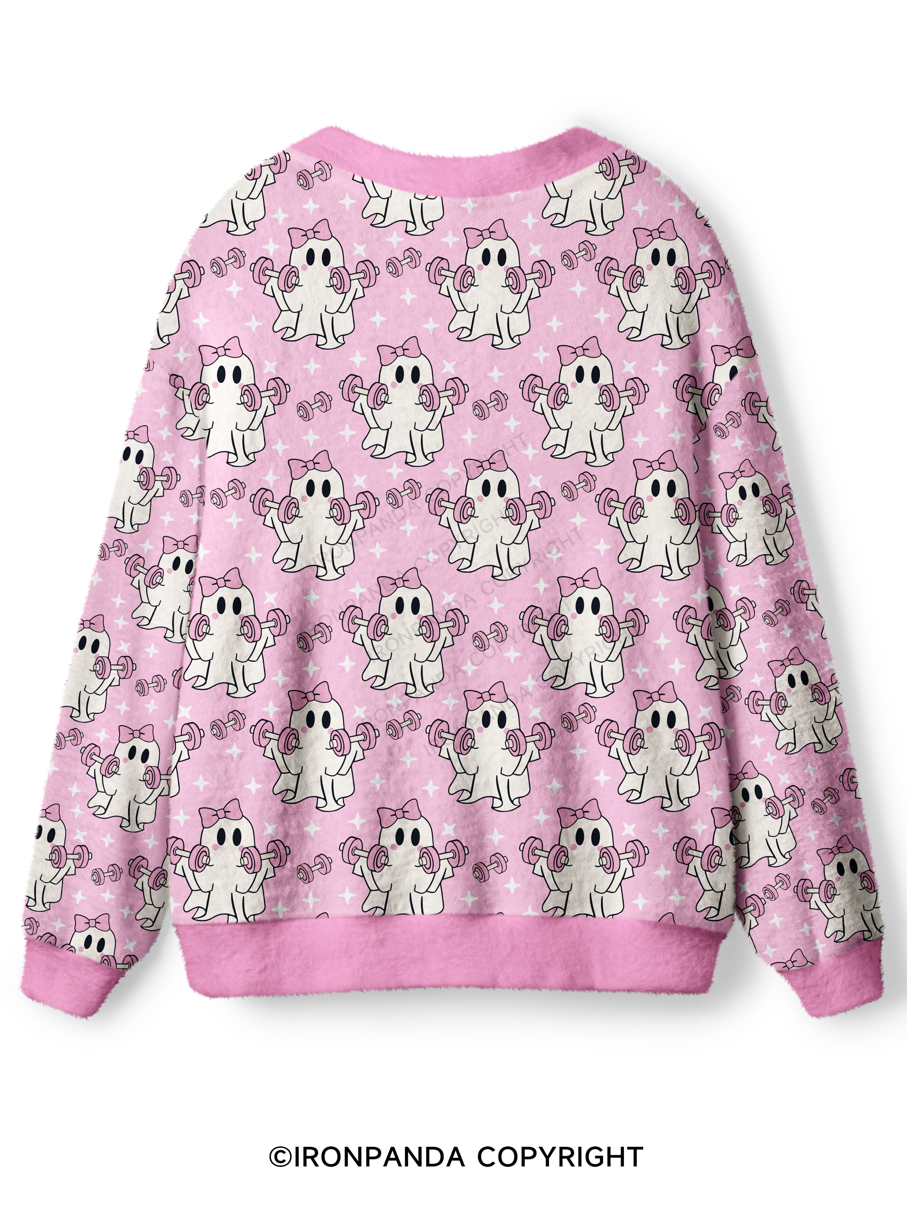 Pink Bow Workout Ghost Ugly Cardigan Sweater