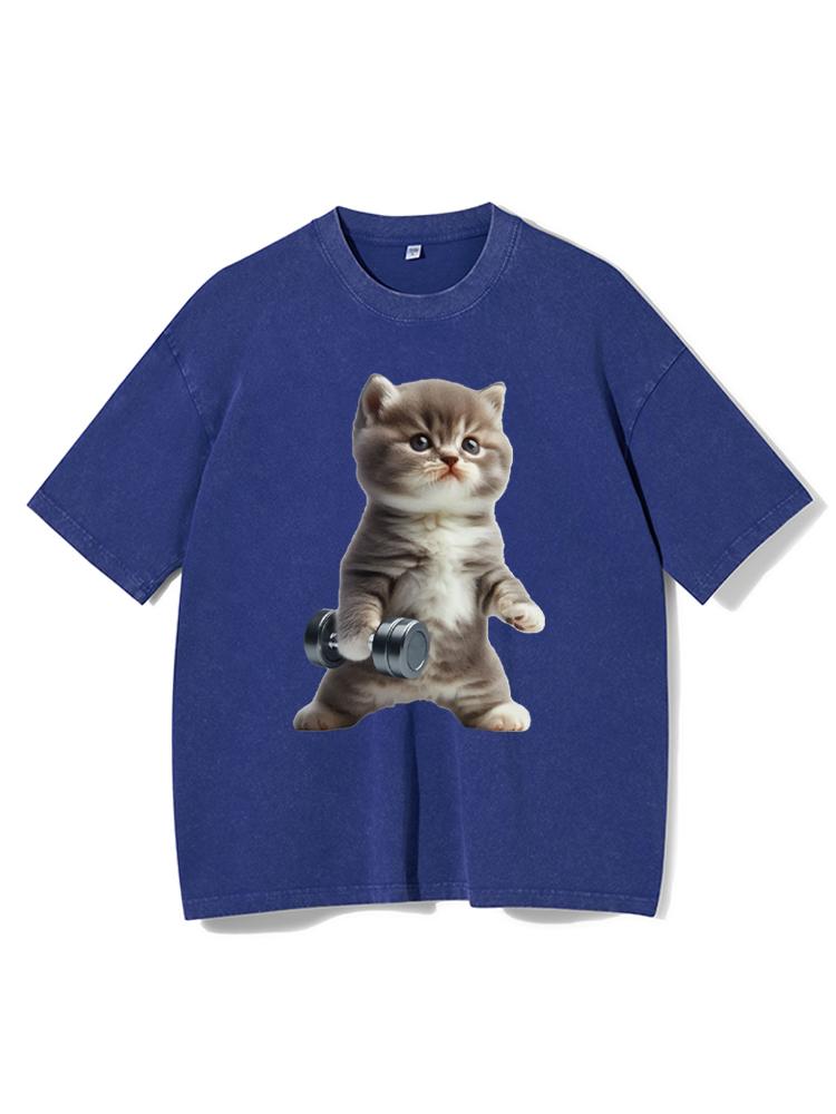 Exercise Cat Washed Gym Shirt