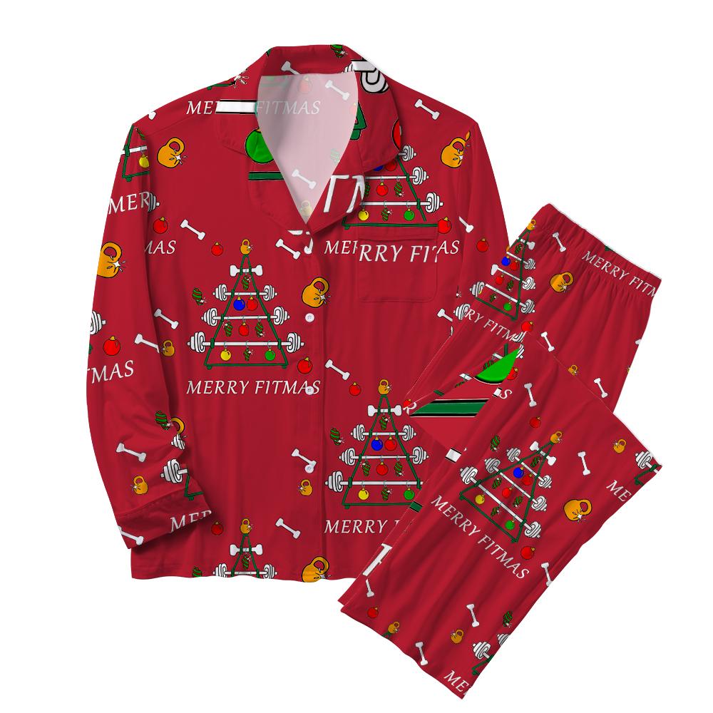 Merry Fitmas IRONPANDA Christmas Cotton 2-Piece Pajama Sets