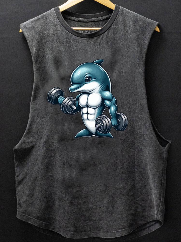 dumbbell weightlifting muscular dolphin SCOOP BOTTOM COTTON TANK