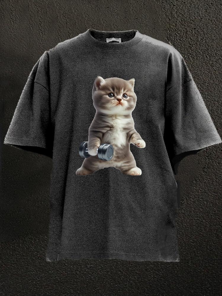 Exercise Cat Washed Gym Shirt