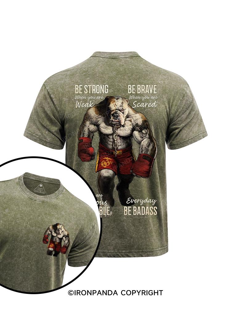 Bulldog Boxing Be Humble, Badass printed Washed Gym Shirt