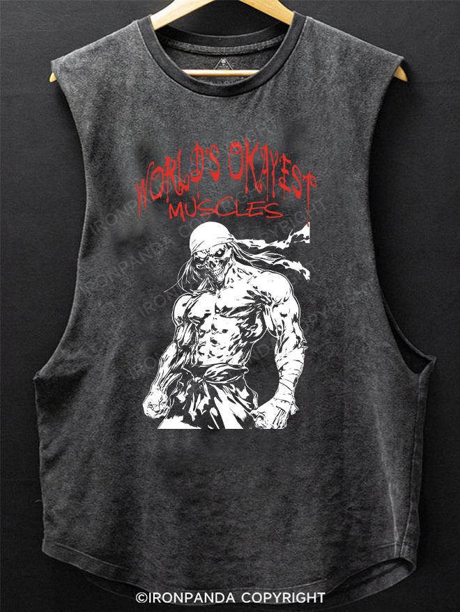 WORLD'S OKAYEST MUSCLES skeleton SCOOP BOTTOM COTTON TANK