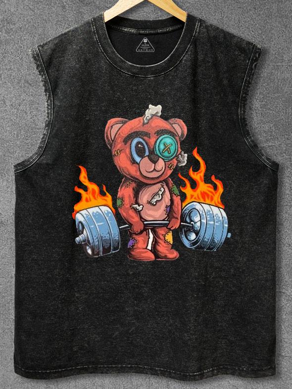 teddy bear weightlifting Washed Gym Tank