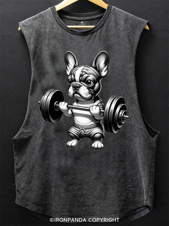 French bulldog lifting weights SCOOP BOTTOM COTTON TANK