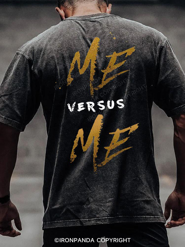 me vs me back printed Washed Gym Shirt