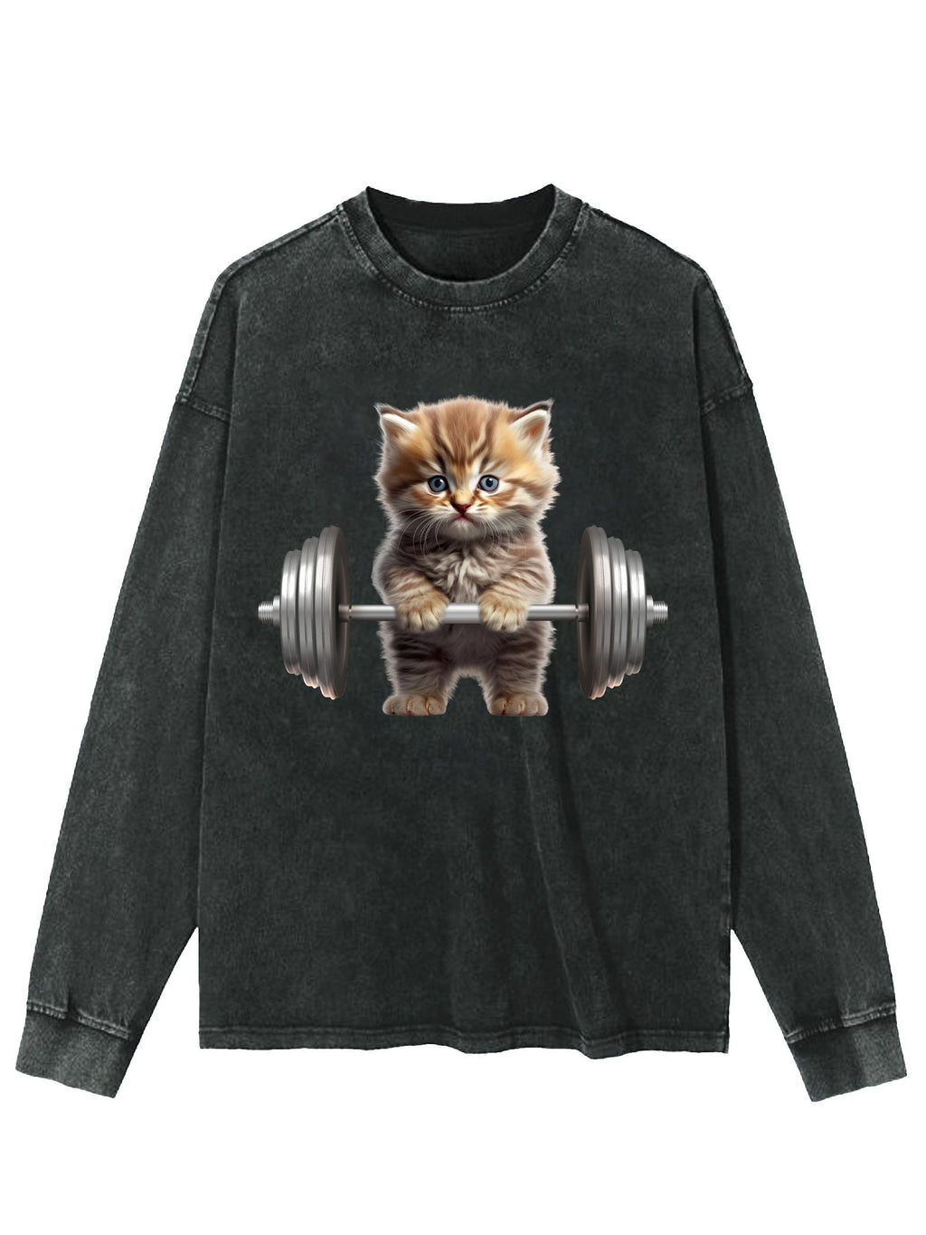 WEIGHTLIFTING CAT WASHED LONG SLEEVE SHIRT