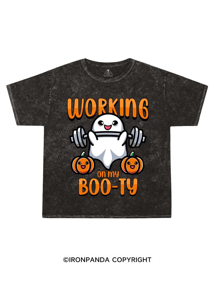 Working on My Boo-ty Kids Washed T-Shirt