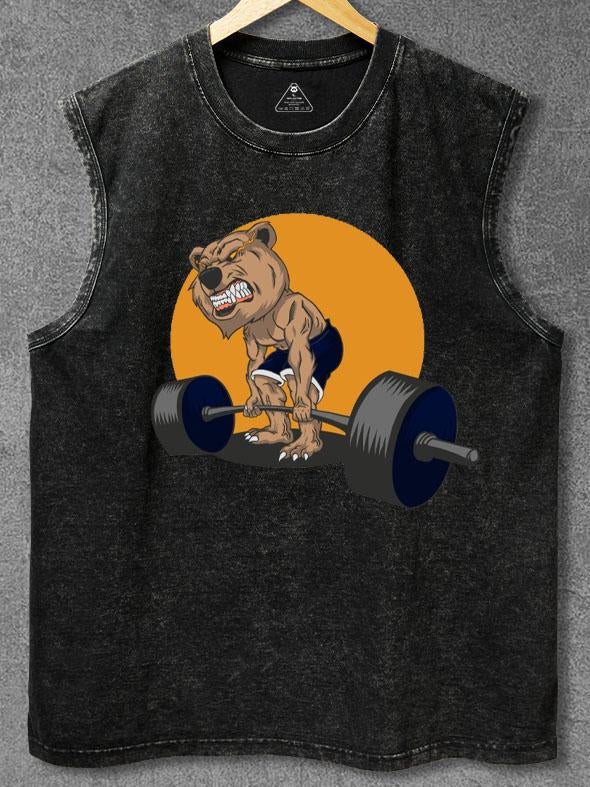 Gym grizzly bear lifts weights Washed Gym Tank