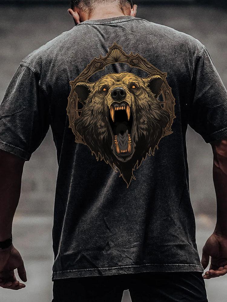 fierce bear back printed Washed Gym Shirt