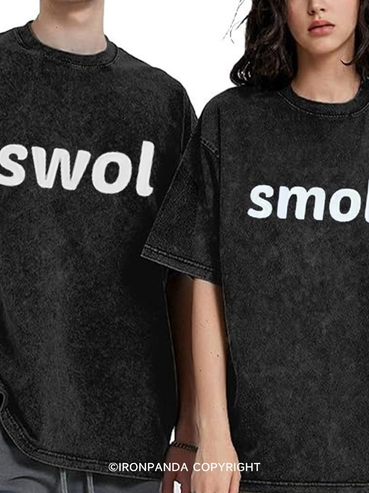 Smol Swol Washed Matching Couple Gym Shirt
