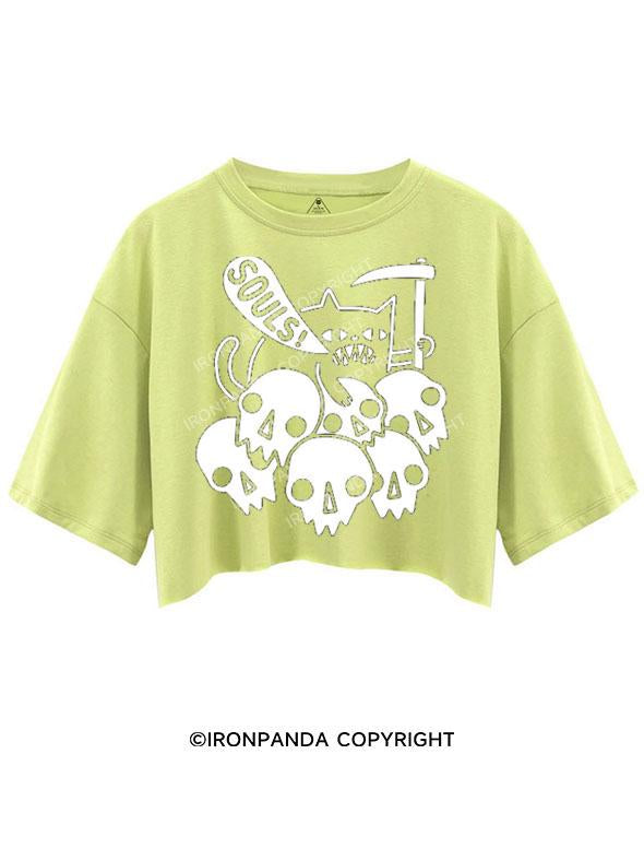 SOULS！CAT AND SKELETON CROP TOPS