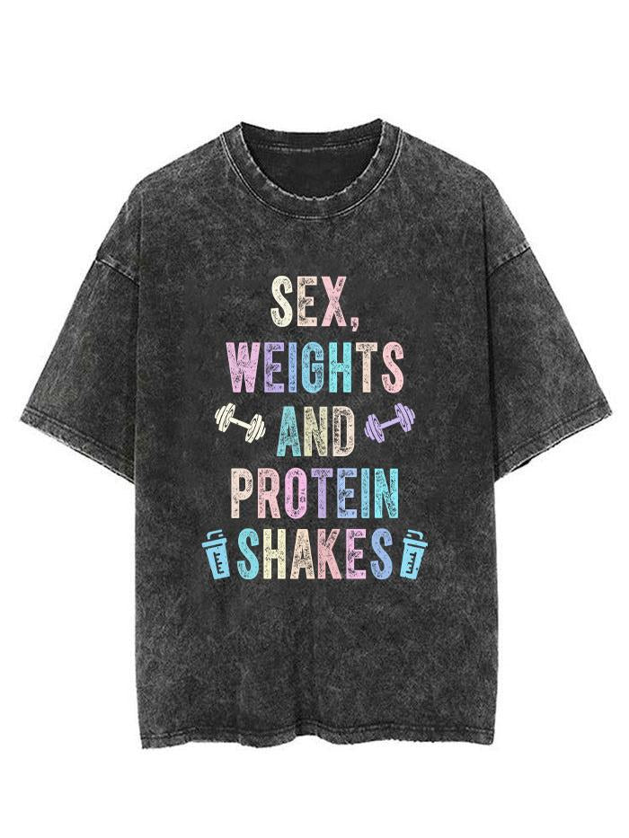 SEX WEIGHTS AND PROTEIN SHAKES VINTAGE GYM SHIRT