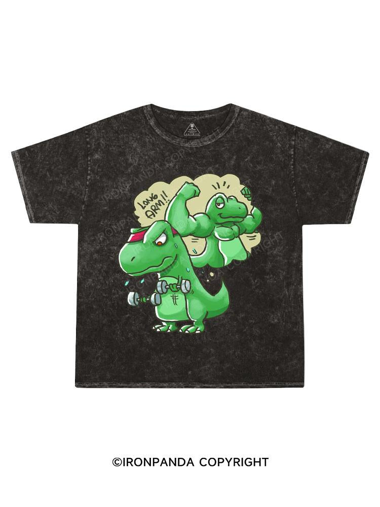 Dinosaur Weight Lifting Kids Washed T-Shirt