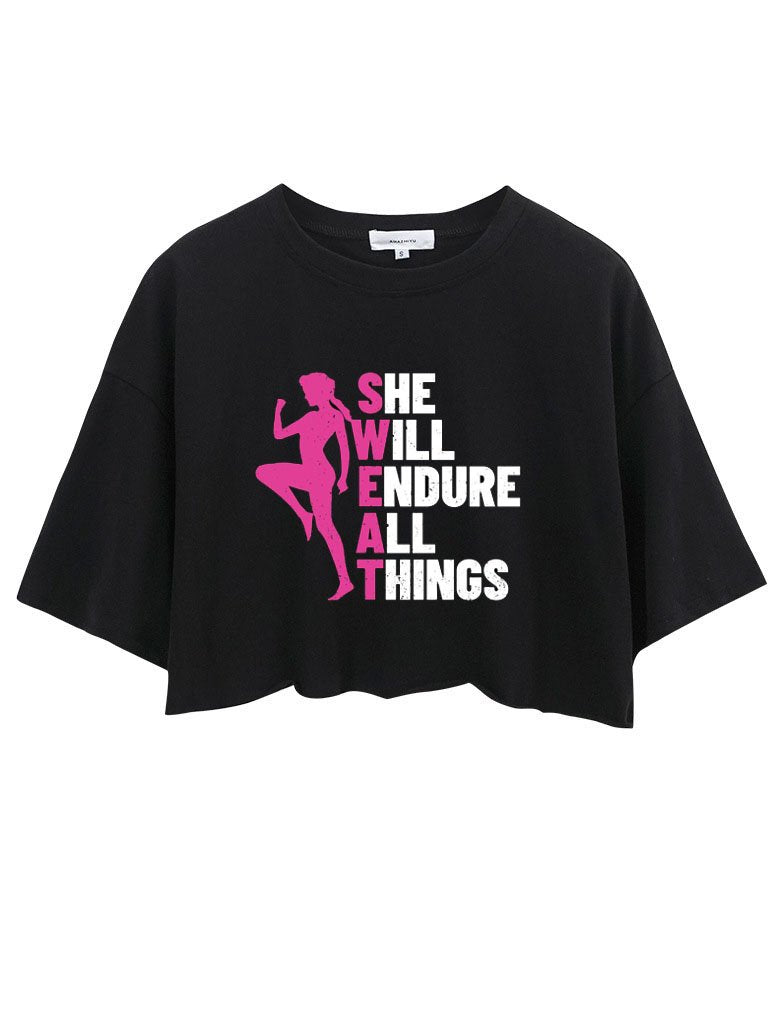 SHE WILL ENDURE ALL THINGS CROP TOPS
