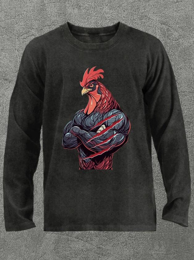 muscle rooster at the gym Washed Gym Long Sleeve Shirt