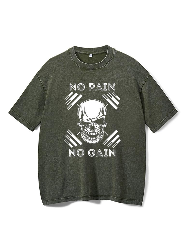 No Pain No Gain Powerlifting Workout Washed Gym Shirt