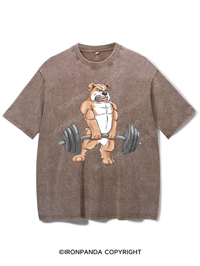 Bulldog at bodybuilding with barbell Washed Gym Shirt