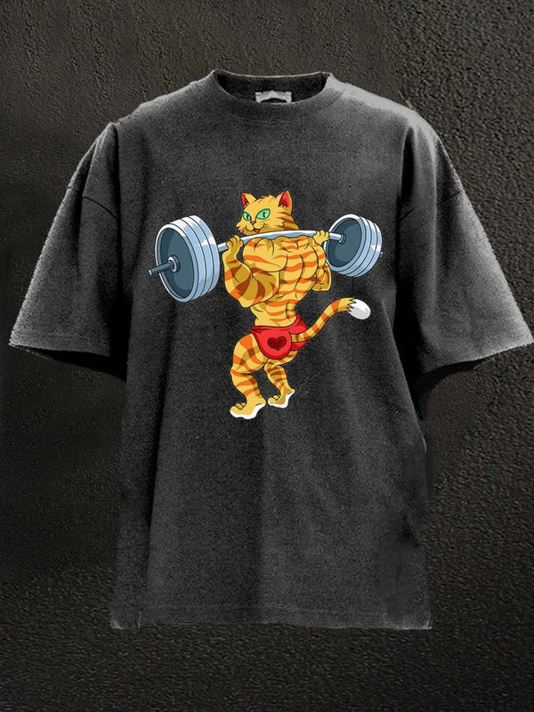 weightlifter cat Washed Gym Shirt