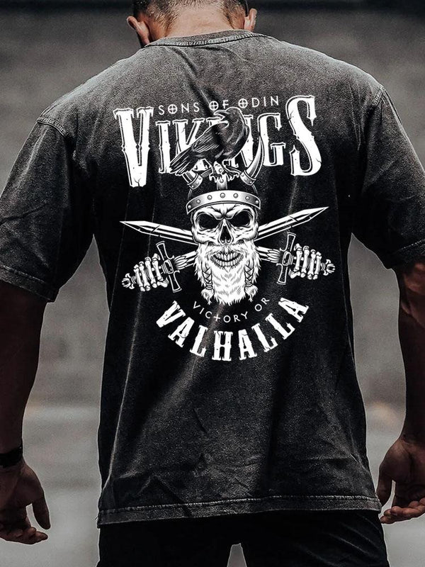 Vikings Valhalla back printed Washed Gym Shirt